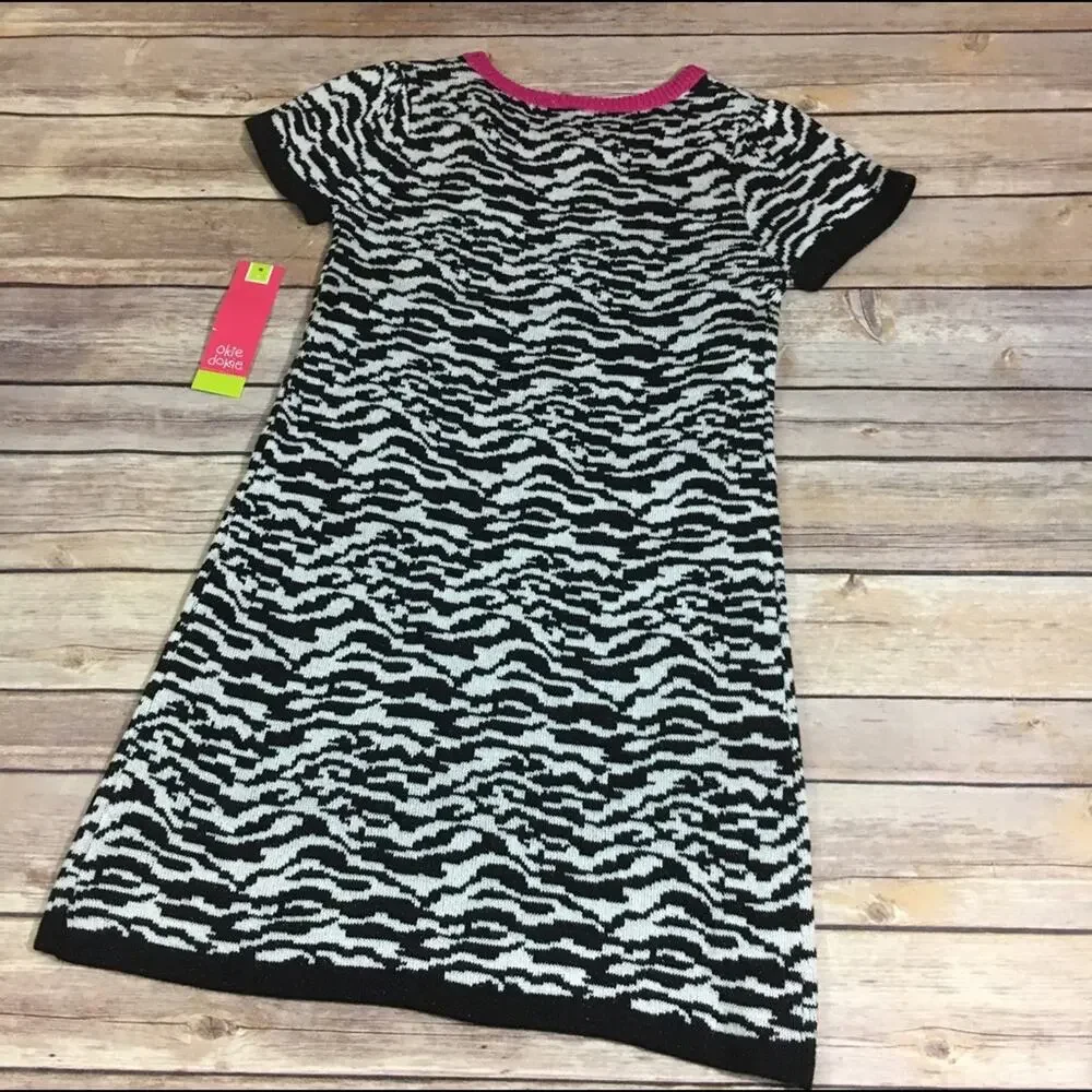 Okie Dokie Girls Dress Size 6 Zebra‎ Print Sweater Sparkly Black Pink NEW